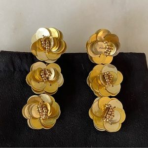 NWOT- JCrew- Gold leather, bead cluster lush floral 3-drop earrings. Fancy&Folly
